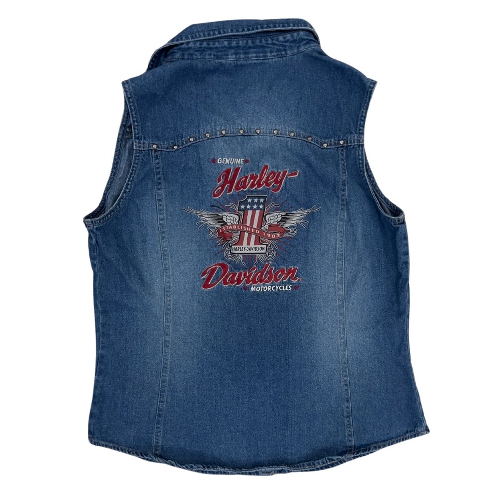 Harley-Davidson Blue Denim Vest with Red Embroidery